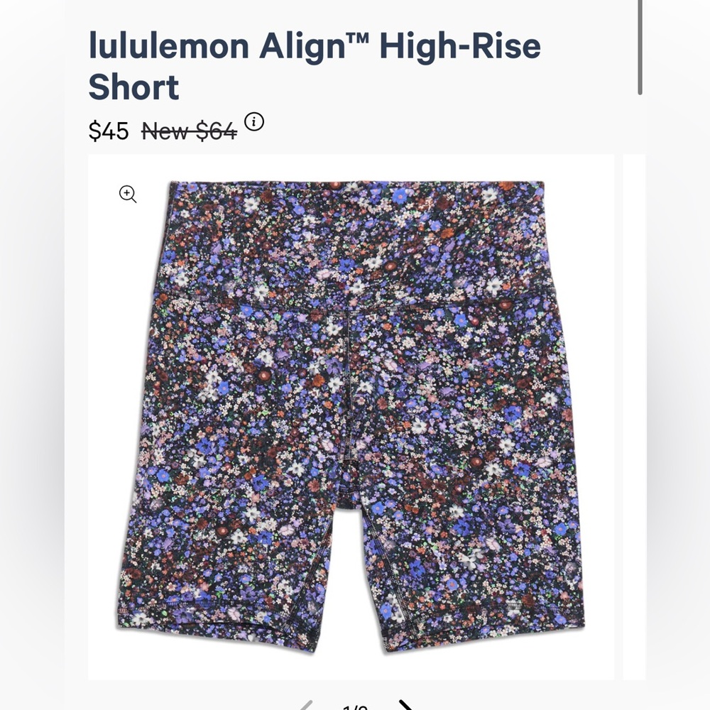 lululemon align high rise biker short floral purple
